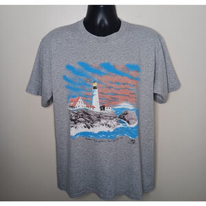 Vintage 80s 90s Portland Head Maine Adult Large T-shirt Gray Game Day USA